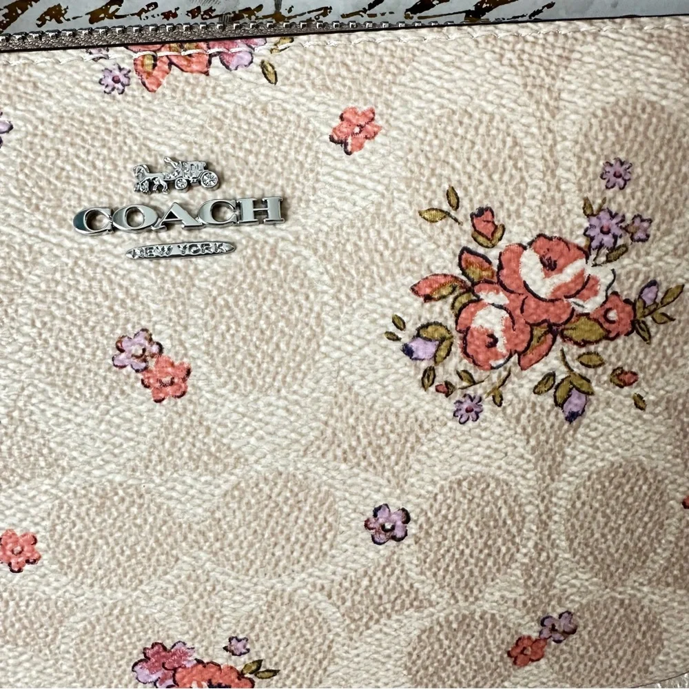 Coach Nolita 19 CAQ19 Cream and Purple Floral Shoulder Bag